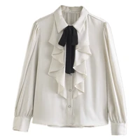 maxdutti new spring england fashion elegant blouse women cascading blusas mujer de moda vintage bow casual shirt women tops