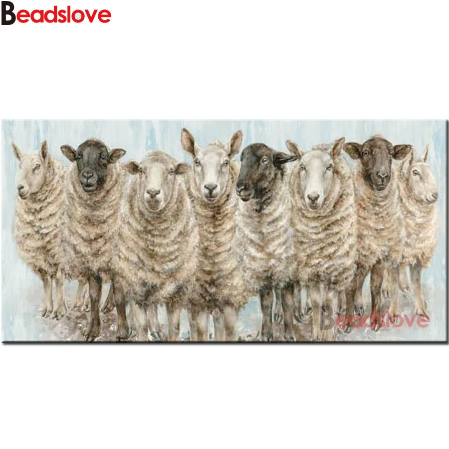 

Алмазная живопись «сделай сам», Большая квадратная Круглая Мозаика из флока овец, животных, полноразмерная вышивка, декор для вышивки крест...