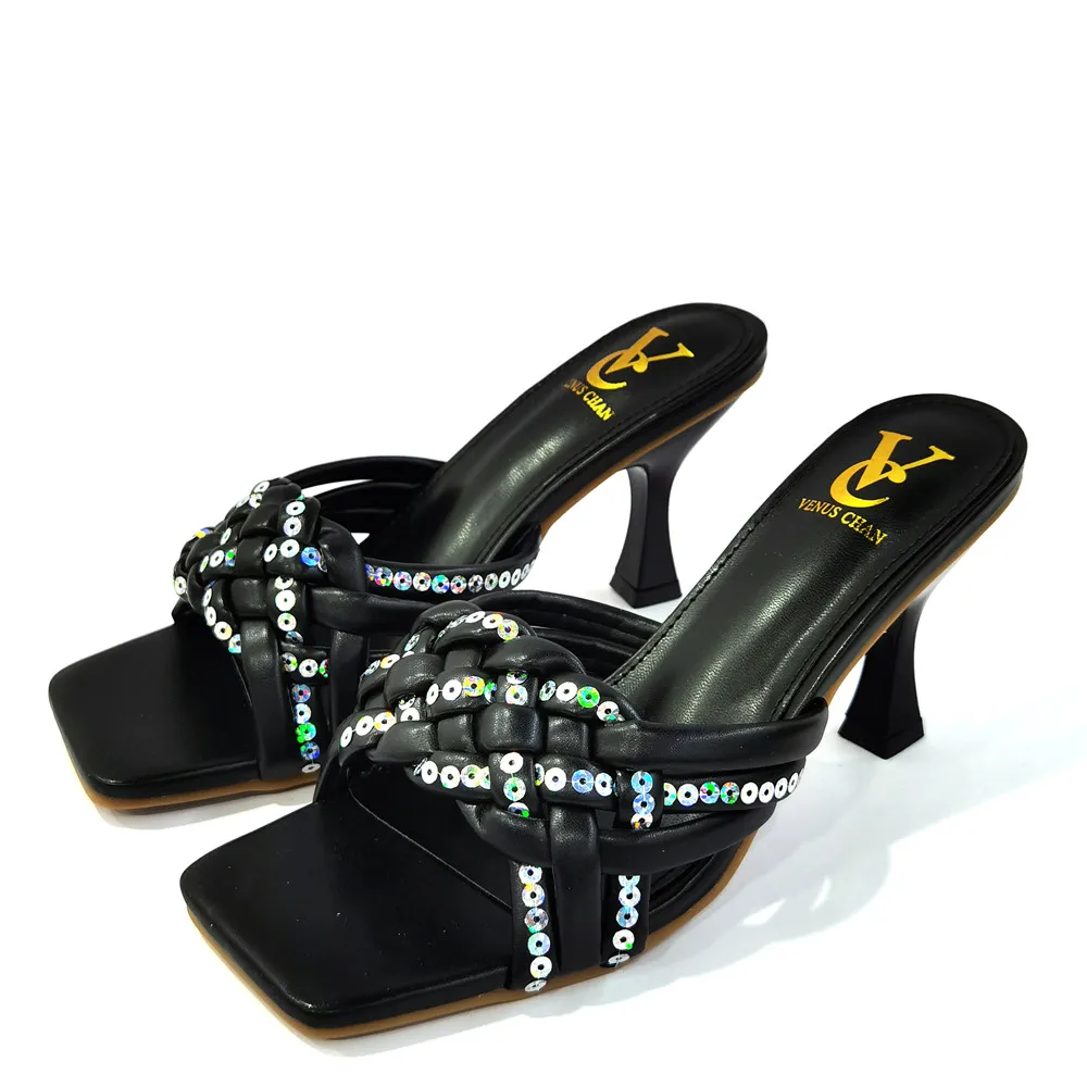 

2021 Comfortable Heels Nigerian Women Shoes in Black Color New Design African Ladies Shoes for Garden Party