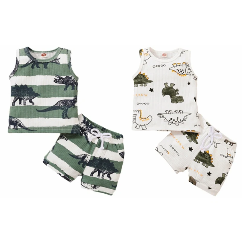 Летний Повседневный костюм для маленьких мальчиков футболка с принтом динозавра