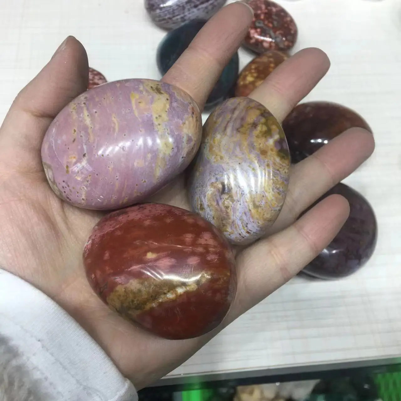 

Ocean Jasper Palm Stones Natural Quartz Crystal Healing Reiki Massage Gemstones Home Decoration