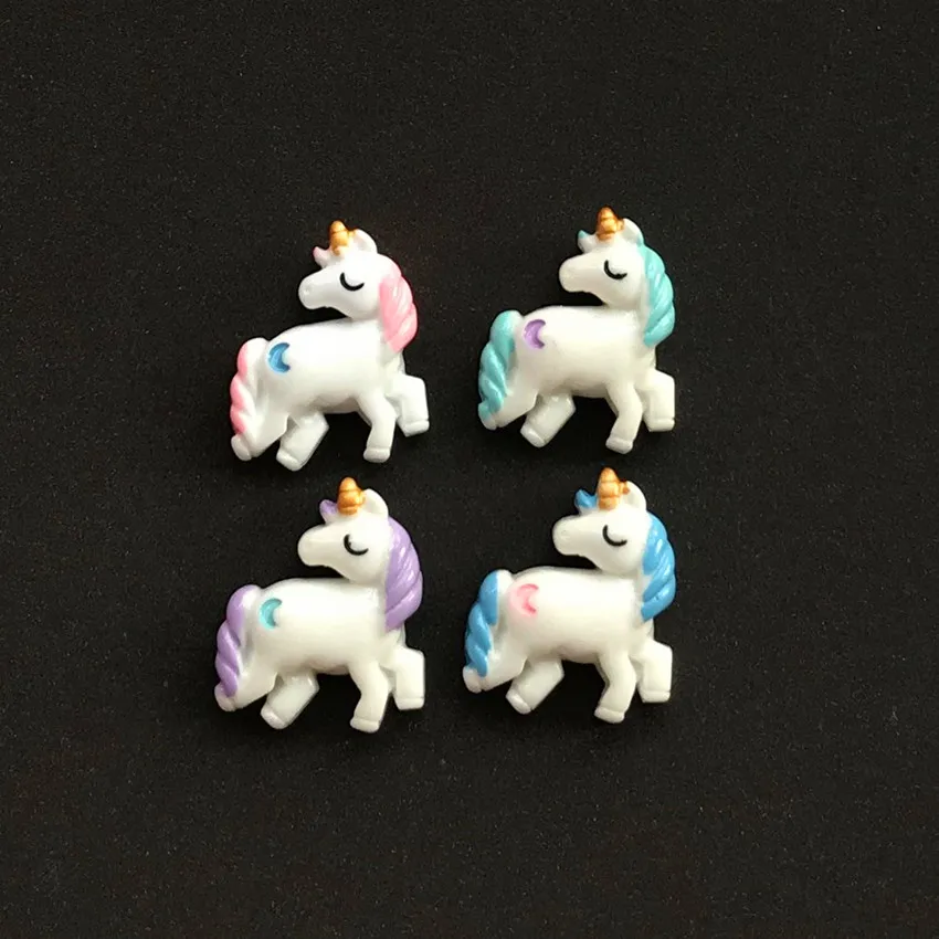 10 шт. милый многоцветной полимерный плоский чехол с мультяшным единорогом для