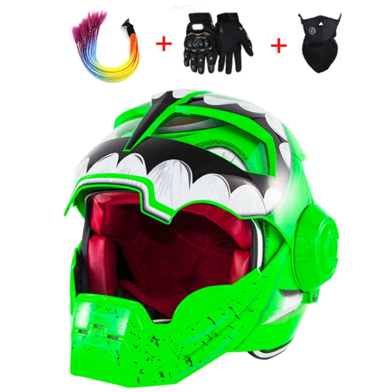 

3 Gift Iron Man Helmet Flip Up Motorcycle Helmet Robot Style Motor Bike Casco Monster Casque DOT Approval SM515 Cool Helmets