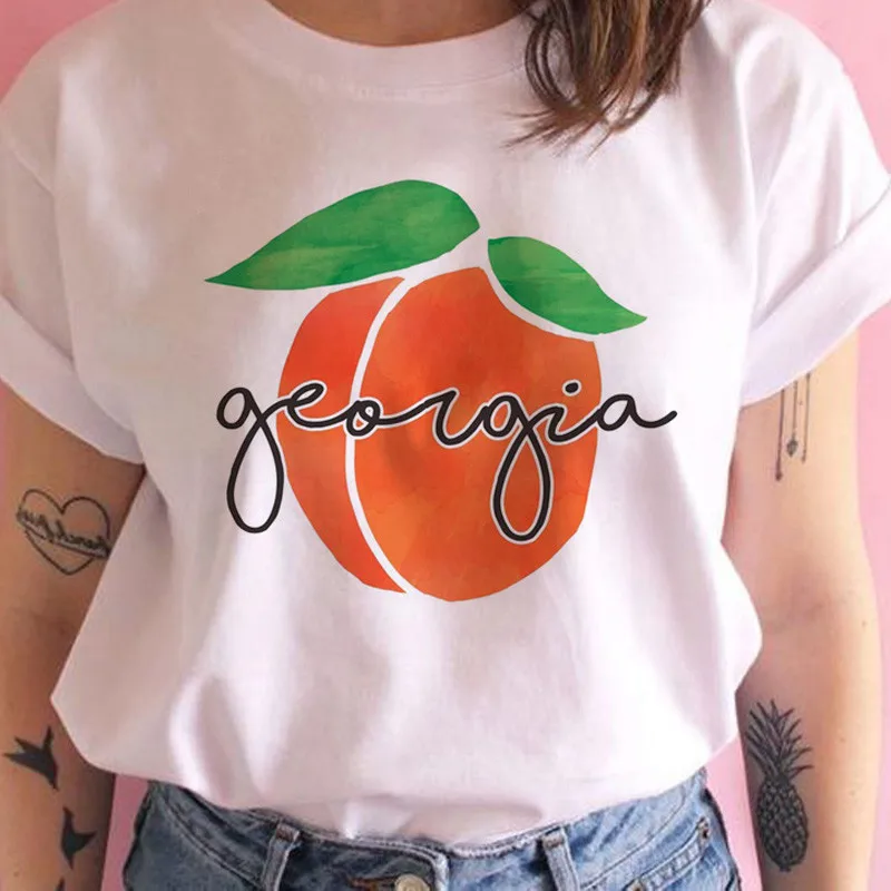 Корейские футболки 90s персиковый принт Эстетическая гранж футболка Женская Harajuku