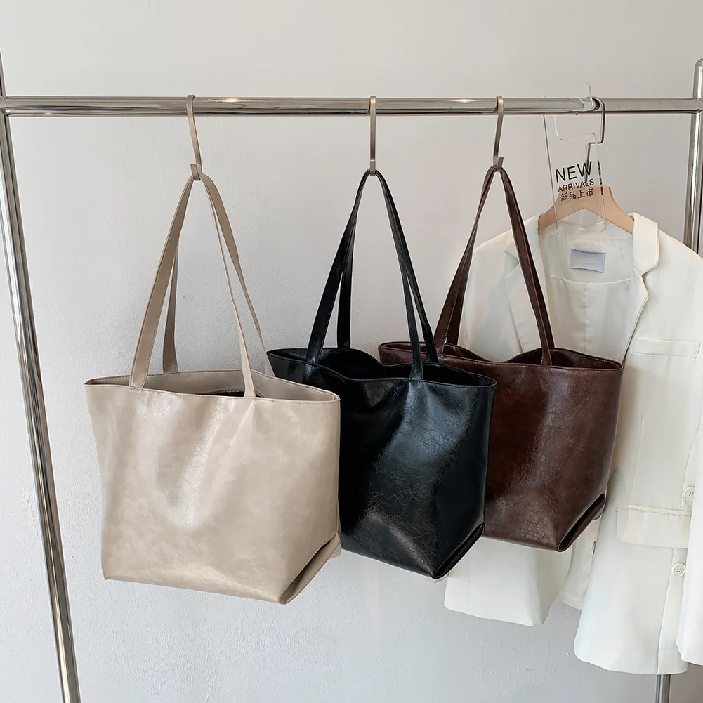

Women Retro Leather Tote Shoulder Bag Pure Color Shopping Bags Fashion Shopping Shoulder Bag Retro Handbags