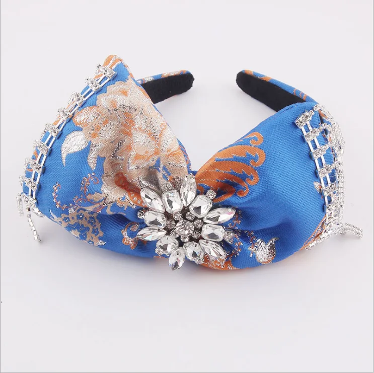 

New baroque diamond-studded fringe bow flower color cloth headbands ladies hair accessories