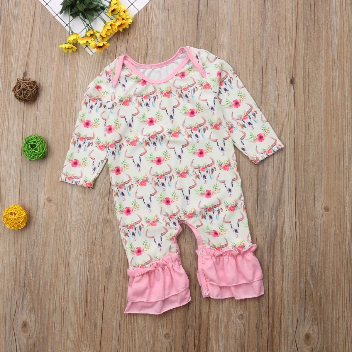 

Baby Kids Children Romper Clothes Deer Print Lace Romper Cotton Jumpsuit Baby clothes