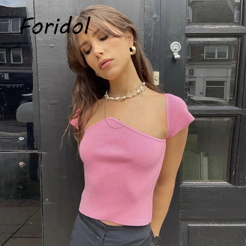 

Трикотажная блузка с коротким рукавом Foridol, рубашки для лета, женская блузка, топы, шикарные элегантные женские топы для женщин, модная одежд...