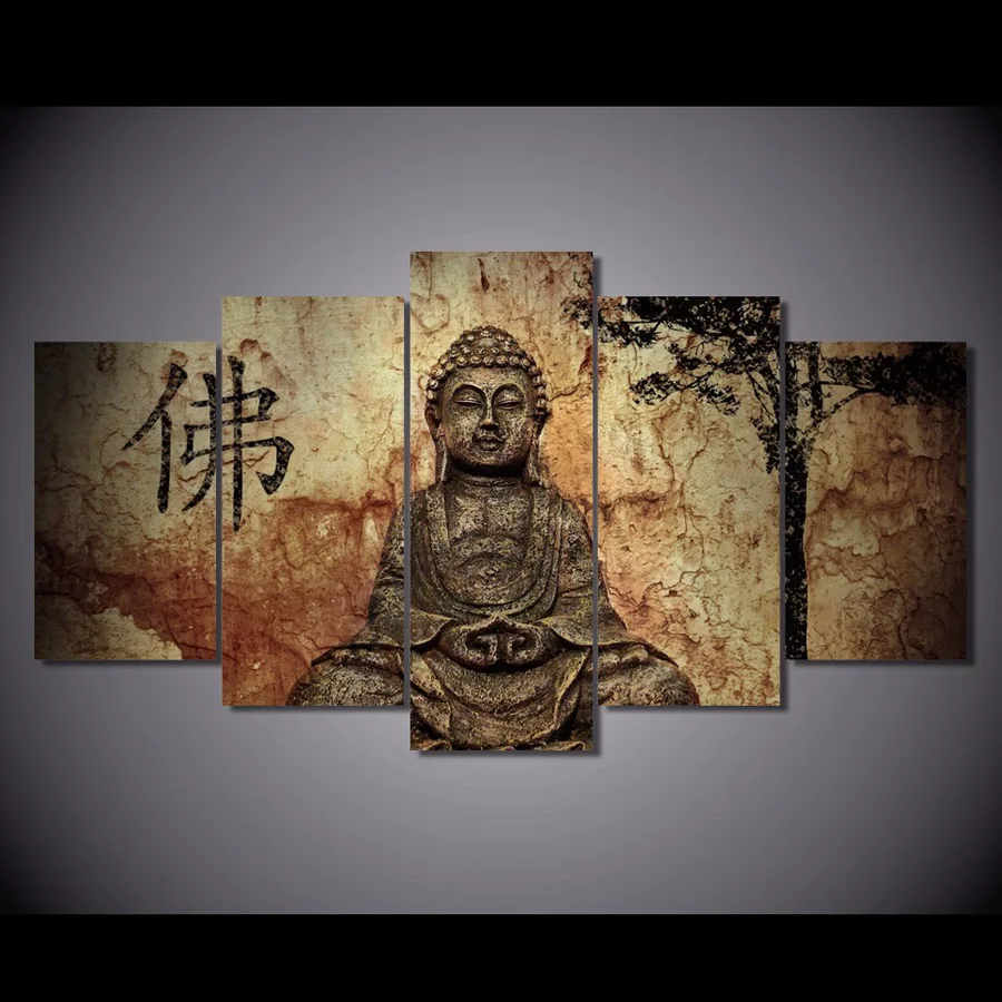 HD печать 5 шт. Холст Искусство Будда фотообои для спальни гостиной zen модульные
