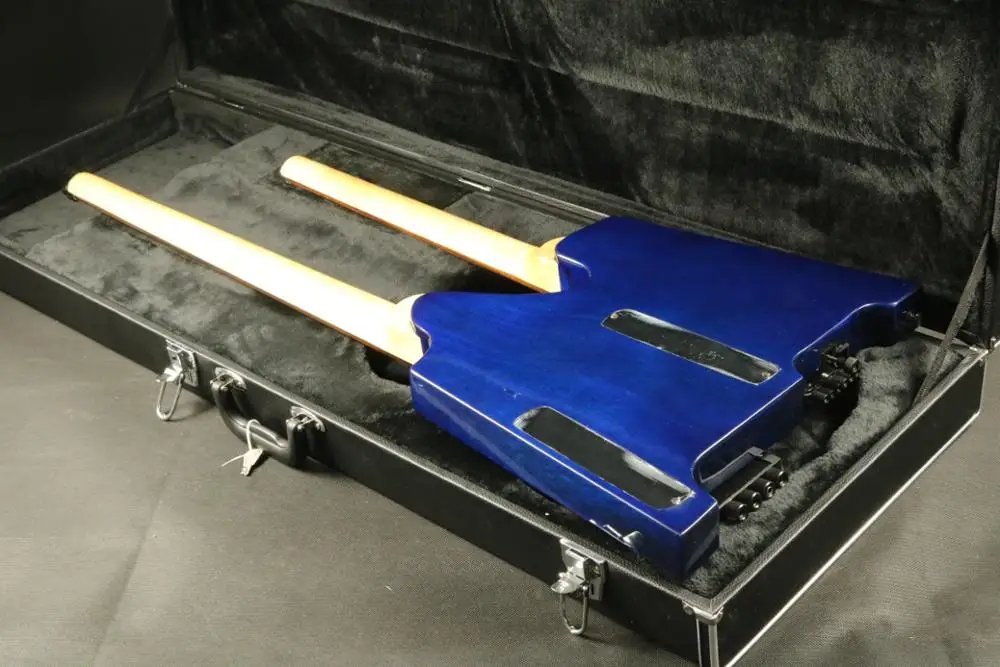 Hign конец качество двойная электрическая гитара ra синий цвет Безголовый бас