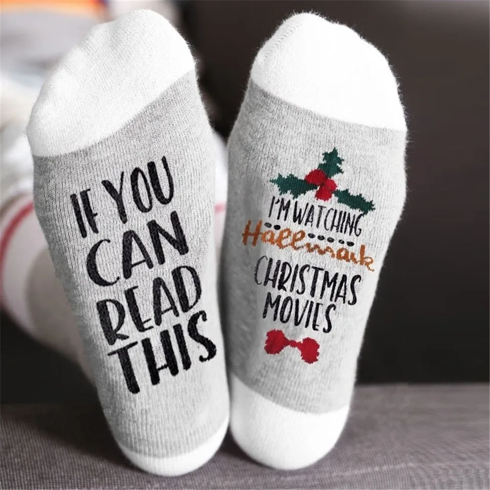 New Custom Wine Socks If You Can Read This Christmas Watching Movies Autumn Spring Winter Halloween Sock Year Gift | Женская одежда