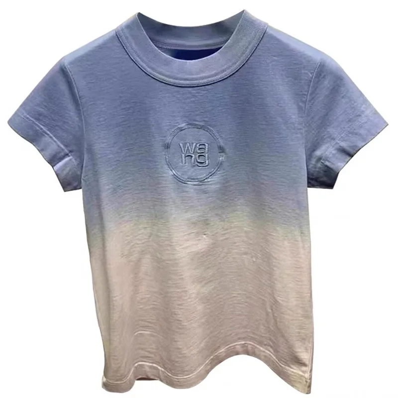 

AW21 WANG Shirt Female Short-sleeved Gradient Color 2021 New Design Sense of Tide Brand Letter Short Top Summer
