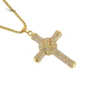 black knight gold color 316l stainless steel cross necklace bling bling luxury full cz stone cross pendant necklace men blkn0271