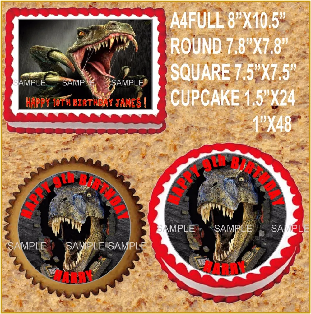 Динозавр T Rex съедобный Топпер для торта Вафля рисовая бумага украшение на заказ