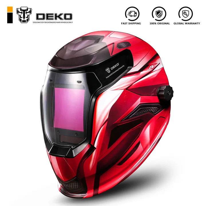 DEKO New Red Solar Auto Darkening MIG MMA Electric Welding Mask, Helmet, Welding Lens for Plasma Cutter or Welding Machine