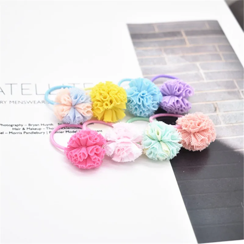 6 шт. милые красочные кружевные эластичные ленты с помпоном|Аксессуары для волос
