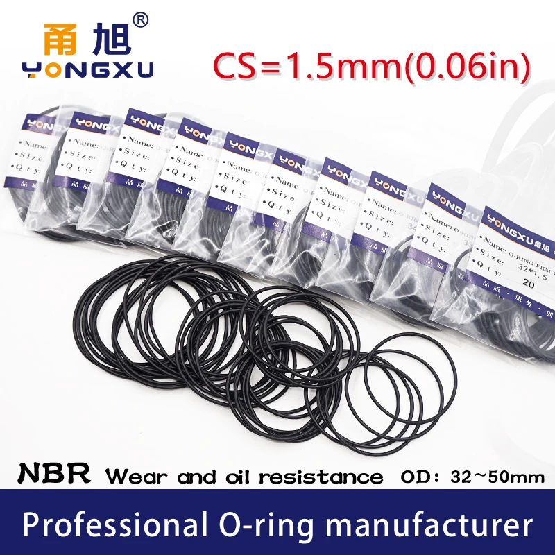 Уплотнительное кольцо NBR черного цвета 20 шт./лот CS1.5mm 32/33/34/35/36/38/40/42/45/48/50*1 5 мм