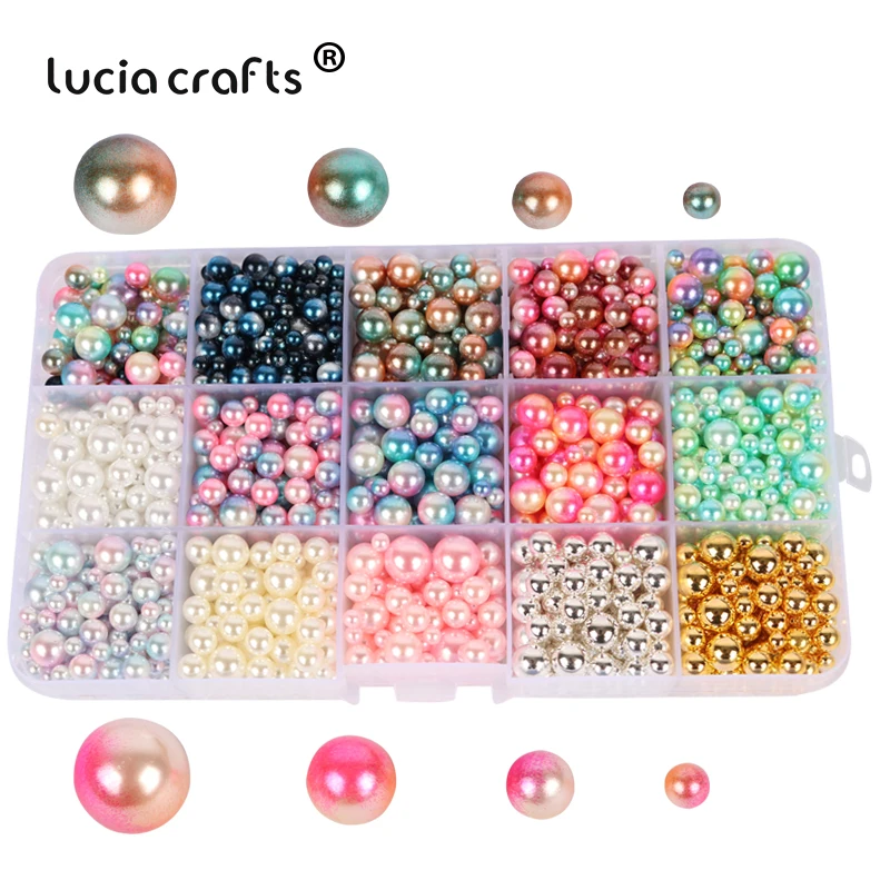Lucia crafts 1140 шт./лот Mix Радуга Цвет круглый 4/6/8/10 мм Имитация жемчужные бусы, не требующие отверстия в ухе, DIY ручной работы аксессуары E1213