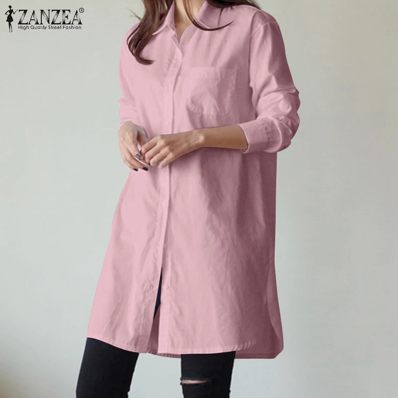 

Блузка ZANZEA Женская в богемном стиле, однотонная модная вечерняя рубашка в офисном стиле, на пуговицах, с длинным рукавом, осень