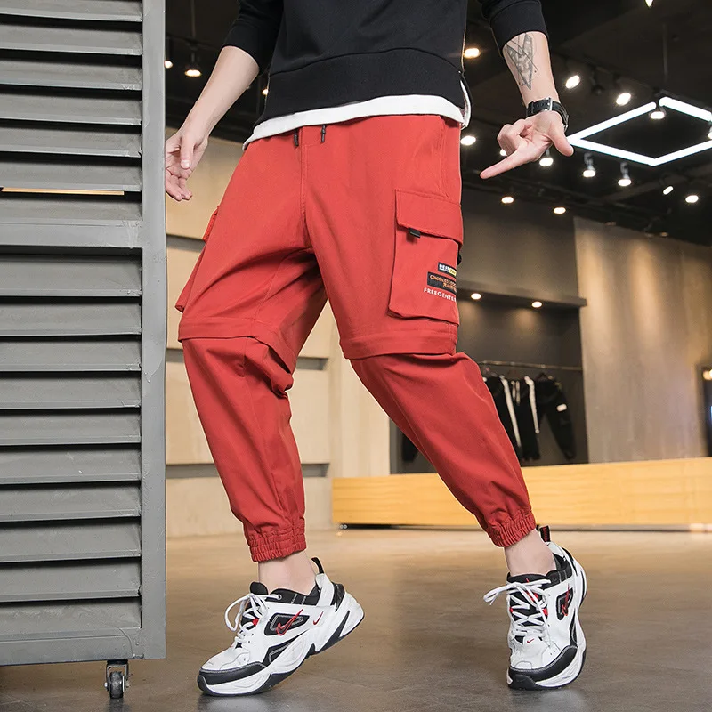 

One Dress Two Wear Spring New Youth Loose Casual Detachable Trousers Men's Drawstring Feet Rend Safari Style Ankle-Length Pants