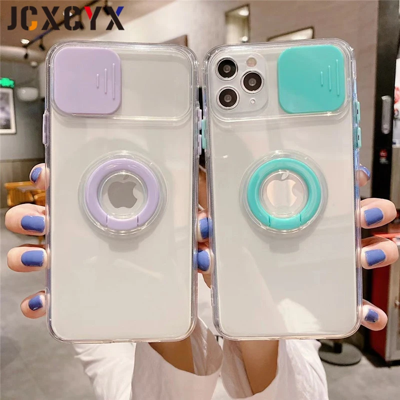 

Armor Ring Holder Lens Camera Protection Case For iPhone 12 Pro Max MiNi 11 Pro X XS XR 7 8 plus SE 2020 Transparent Soft Cover