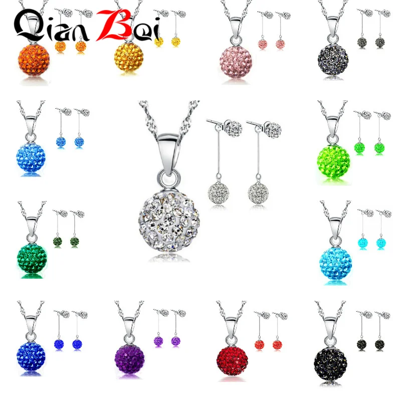 QianBei Модные Ювелирные наборы 10 мм Disco Ball Австрийское ожерелье со стразами и серьги