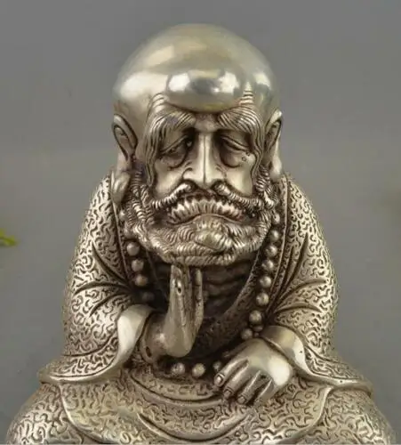 Chinese Buddhism Silver Sit Arhat Damo Bodhidharma Dharma Buddha Statue | Дом и сад