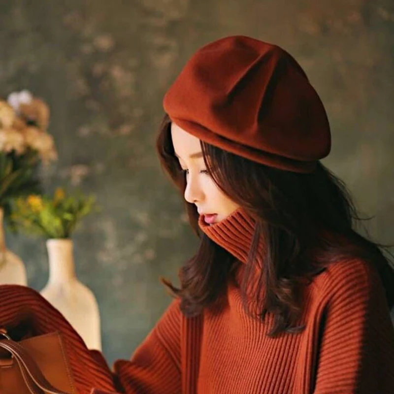 Индивидуальная Складная шапка из шерсти береты с двойным черным металлическим