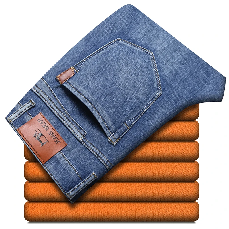 

2021 New Autumn Winter Men's Plus Velvet Jeans Fashion Classic Warm Straight-leg Pants Casual Plus Size Thick Men's Loose Jeans