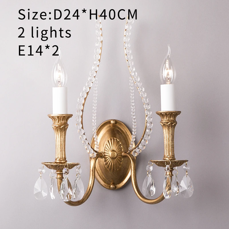 Винтаж золото Настенные светильники с украшением в виде кристаллов бисера бра