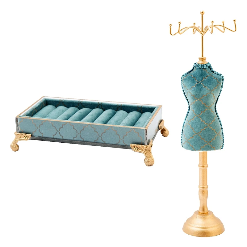 

2X Personality Peacock Blue Bronzing Bracelet Necklace Jewelry Storage Display Rack Wedding Gift Window Display B & E