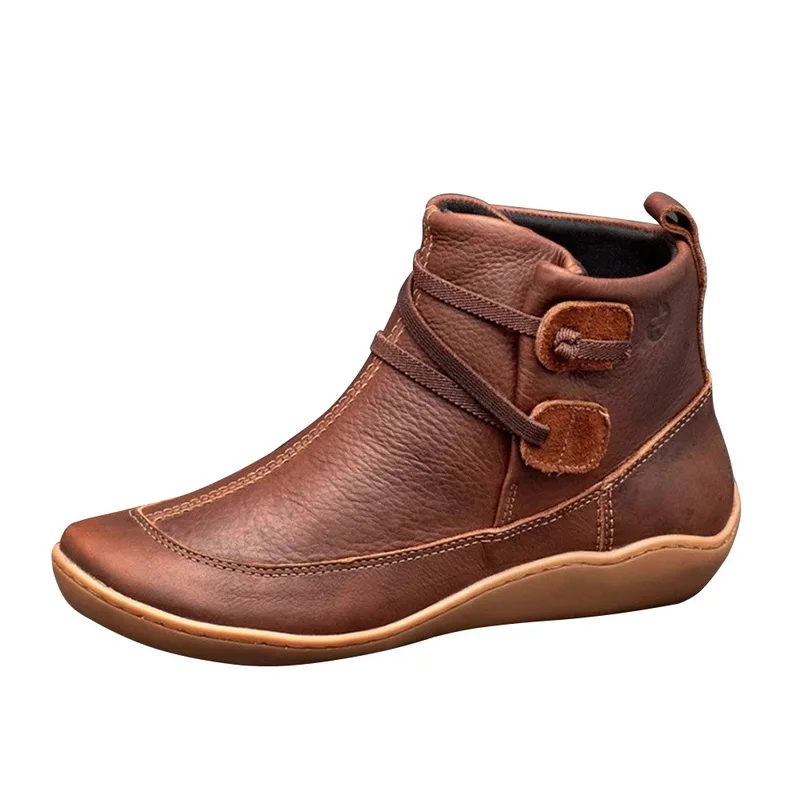 

Ankle Boots Women PU Leather Women's Winter Cross Strap Vintage Plush Punk Warm Short Boots Flat Ladies Shoes Woman Botas Mujer
