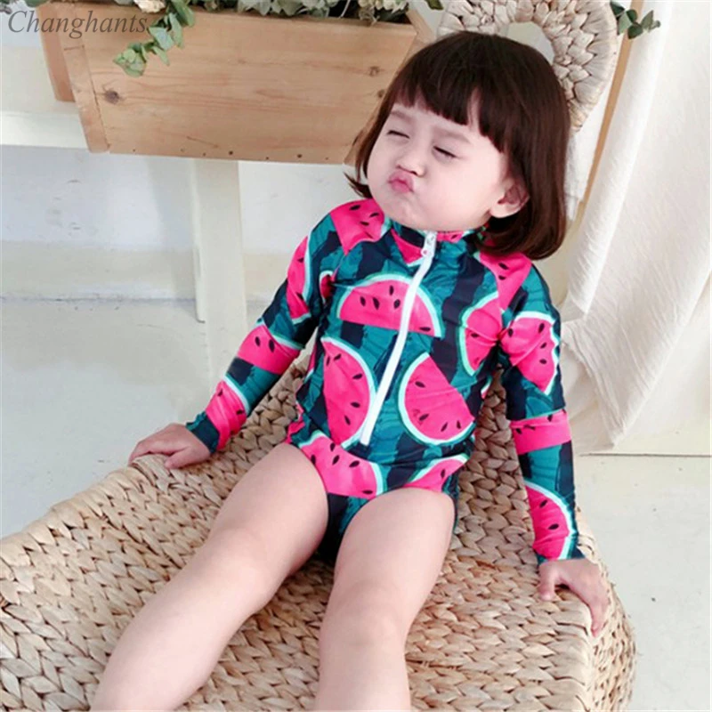 Цельный купальный костюм для девочек 1 7 лет детский с длинными рукавами детская