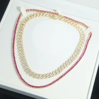 iced out 3mm red cz paved tennis chain long necklace for men chunky necklace cubic zircon miami cuban link chain jewelry