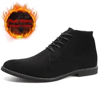 mens boots suede leather winter men shoes outdoor non slip british style chelsea boots plush warm snow boots ankle boots 39 46