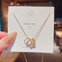 three circle metal diamond pendant necklace female korean fashion personality exquisite bone chain jewelry