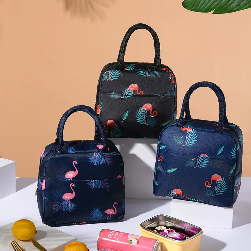 

Korea Flamingo Portable Waterproof Zipper Lunch Bags Women Student Lunch Box Thermal Bag Office School Picnic Cooler Bags Bolsos