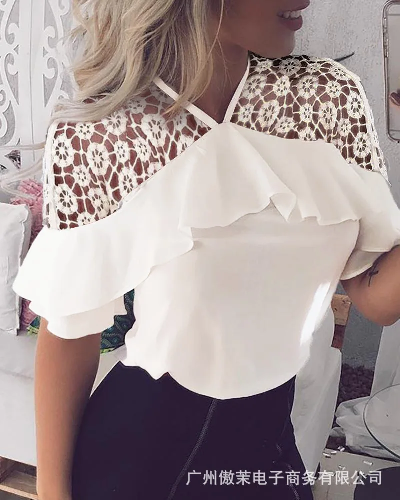 

Ladies new lace tops, summer fashion slim T-shirt tops, ladies lace stitching tops
