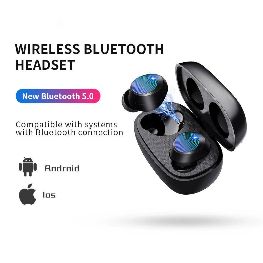 

TWS Bluetooth 5.0 Wireless Headphones Stereo HD Calling Headsets Touch Control Earphones Sport Waterproof With Microphone