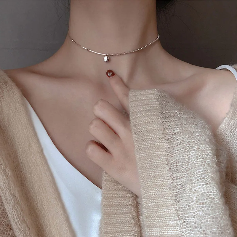 

925 Sterling Silver Custom Lucky Pea Letter Necklace Female INS Cool Wind Necklace Simple Short Clavicle Chain