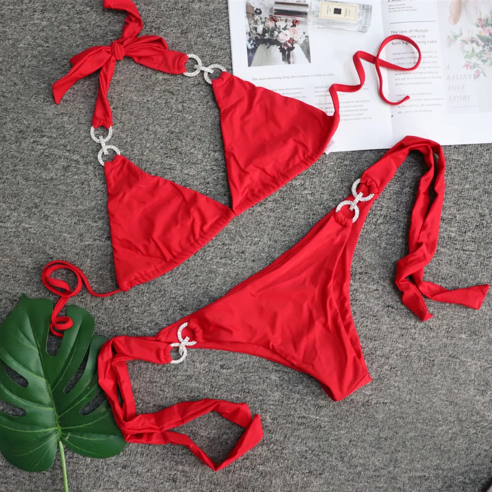 Bikini2019 купальник с кристаллами, женский купальник, открытые бикини, бразильские стразы, пляжная одежда, пуш-ап бикини, Бандажное бикини