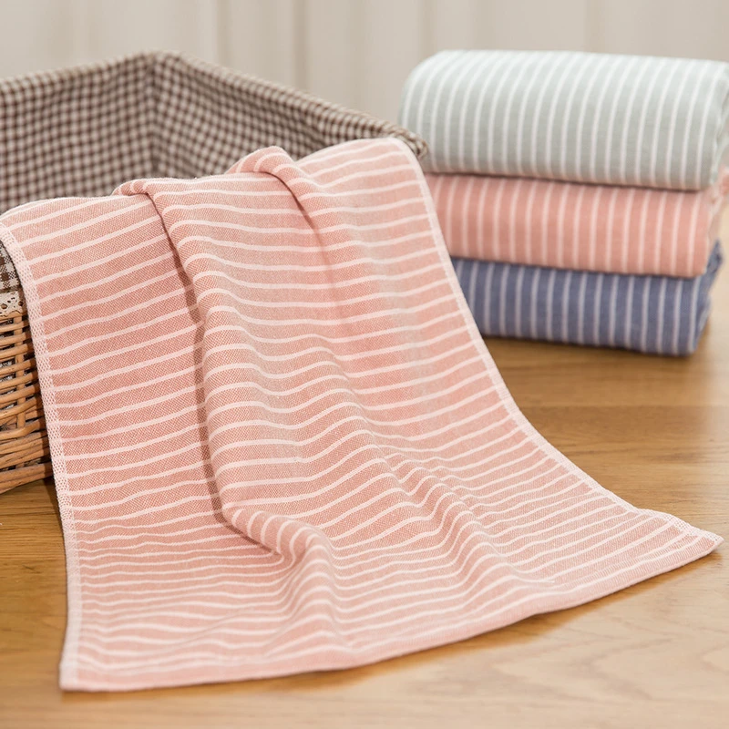 

34x75cm Striped Gauze Cotton Home Hotel Bathroom Soft Washcloth Absorbent Family Hand Towel