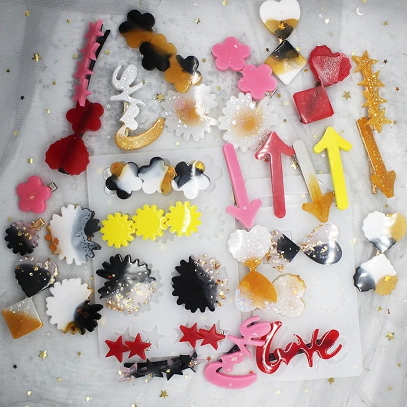 

Crystal Epoxy Resin Mold Hair Pin Casting Silicone Mould DIY Crafts Jewelry Charm Barrette Hair Clip Making Tools