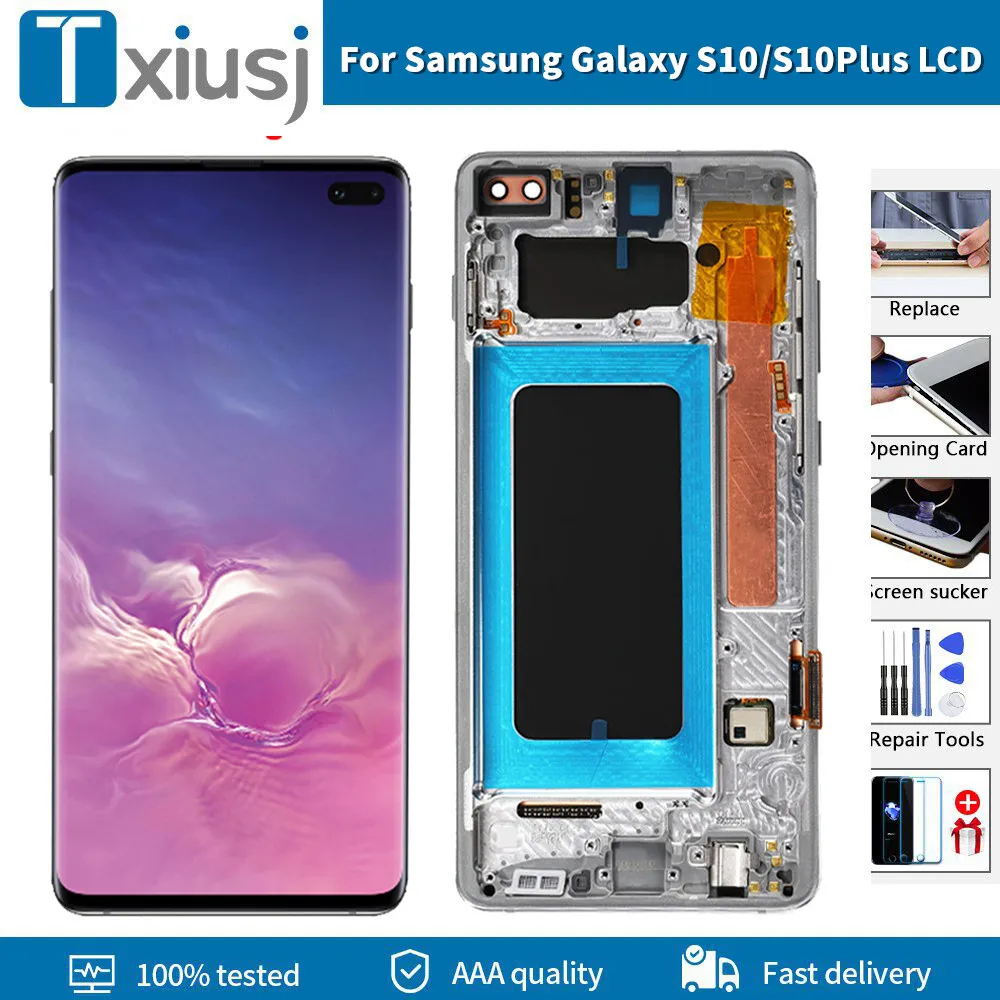 Super Amoled LCD For Samsung Galaxy S10 Plus LCD Display With Shadow for SM-G975F/DS G975A G973U S10 LCD Screen Replacement Part
