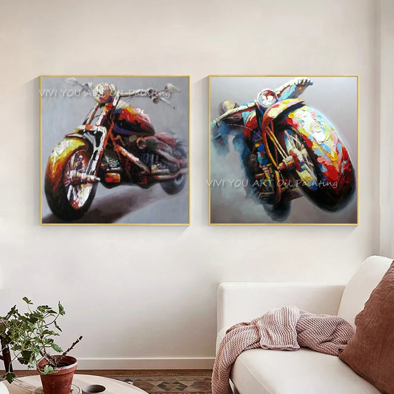 100% Handpainted Abstract Oil Painting Wall Art On Canvas Home Decoration Cool Motorcycle Racer As The Best Gift | Дом и сад