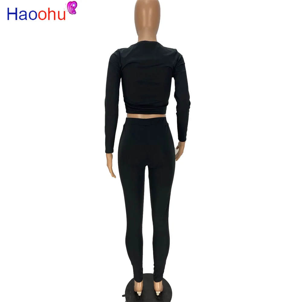 

HAOOHU Women's Set Pagoda pattern Crop Tops +long skinny pants Set Sporty Tracksuit Matching Two Piece Outfits