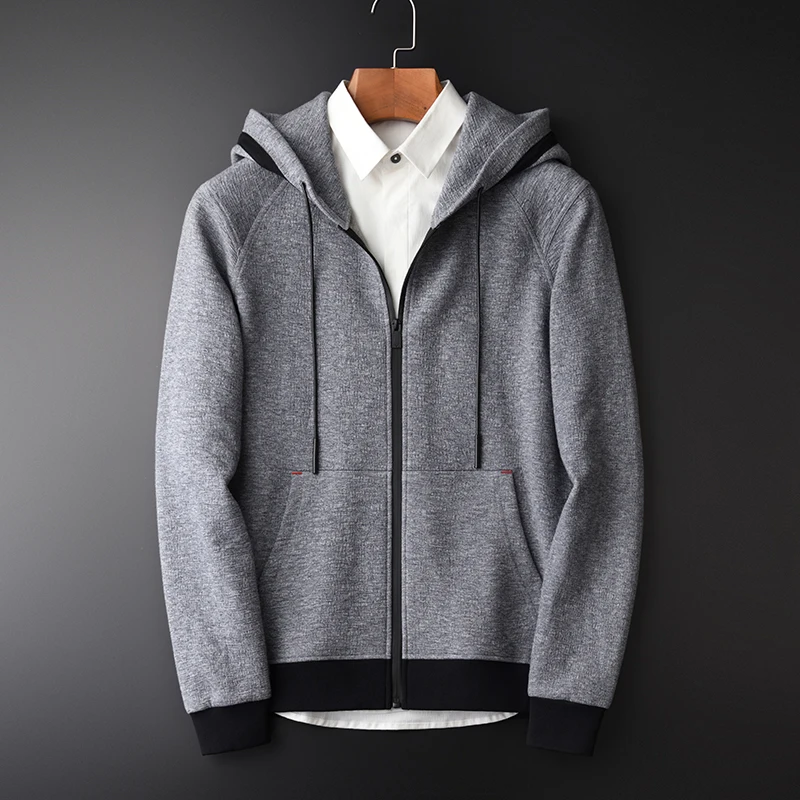 

2020 Hoodies Men Autumn New Grey Yarn-dyed Zipper Sweatshirt Male Hight Quality Fashion Solid Color Slim Fit Mens Hoodies