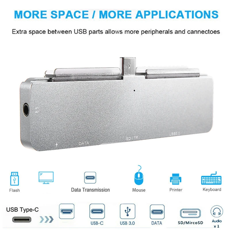 1 шт 7 порт адаптер тype C 4K HDMI совместимых с USB PD TF/SD/USB 3 0 5 мм Jack AUX док станция для iPad