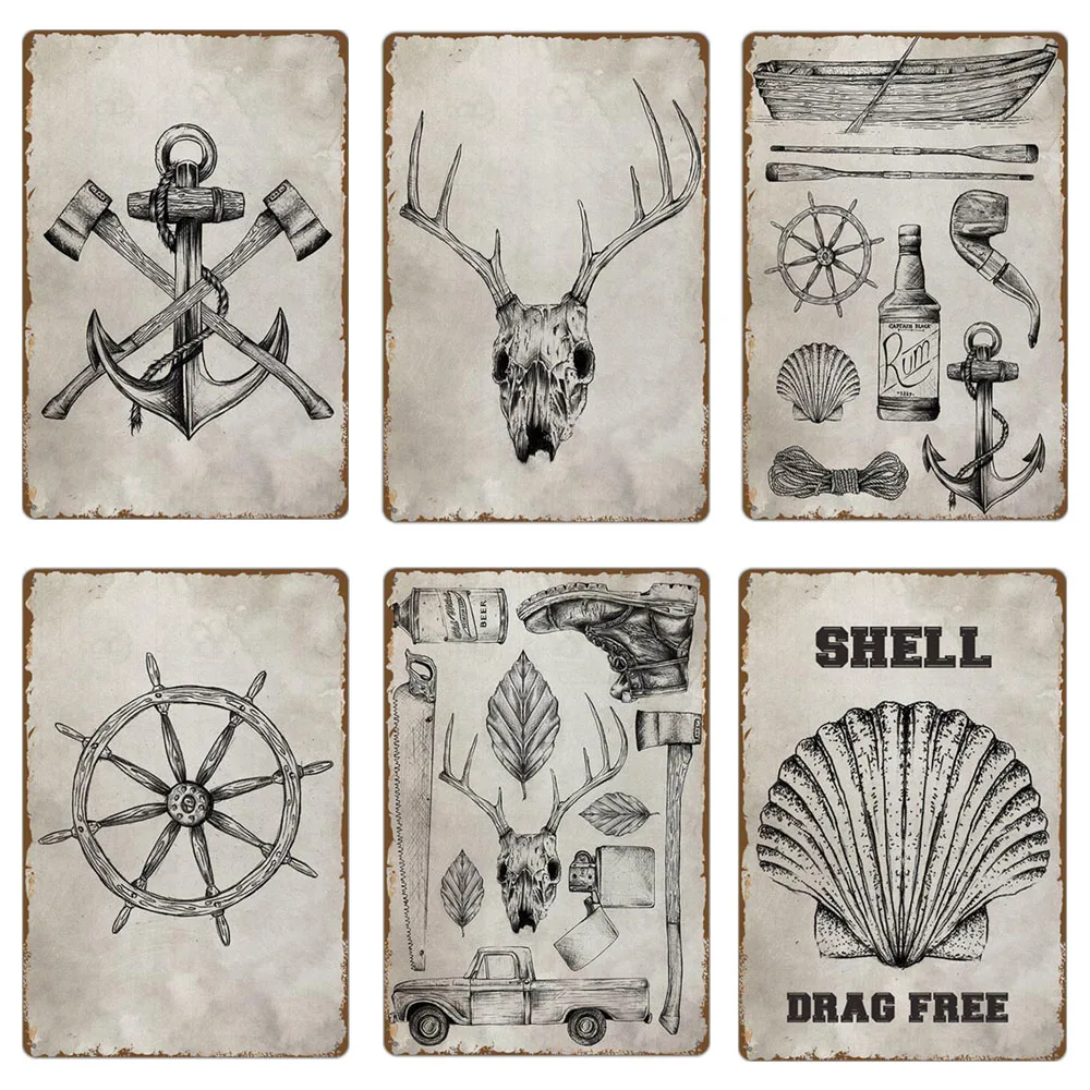 

Retro Metal Tin Sign Plaque Anchor Wall Decorative Vintage Plate Wooden Tools On Board Bar Pub Club Decor Art Poster 20X30Cm