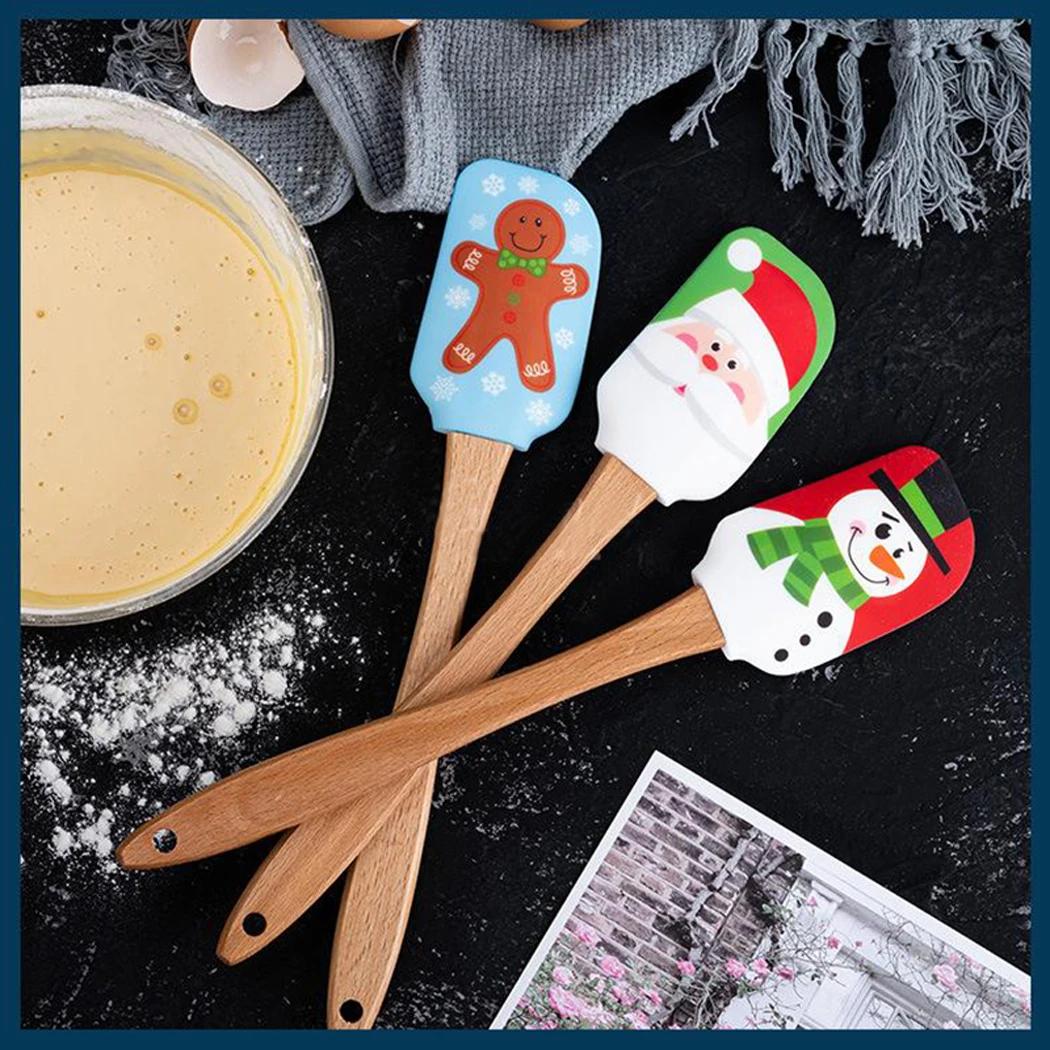 

Christmas Silicone Spatula Cute Santa Spatula Baking Spatula with Wood Handle Butter Mixer Cake Brushes Baking Tool Kitchenware